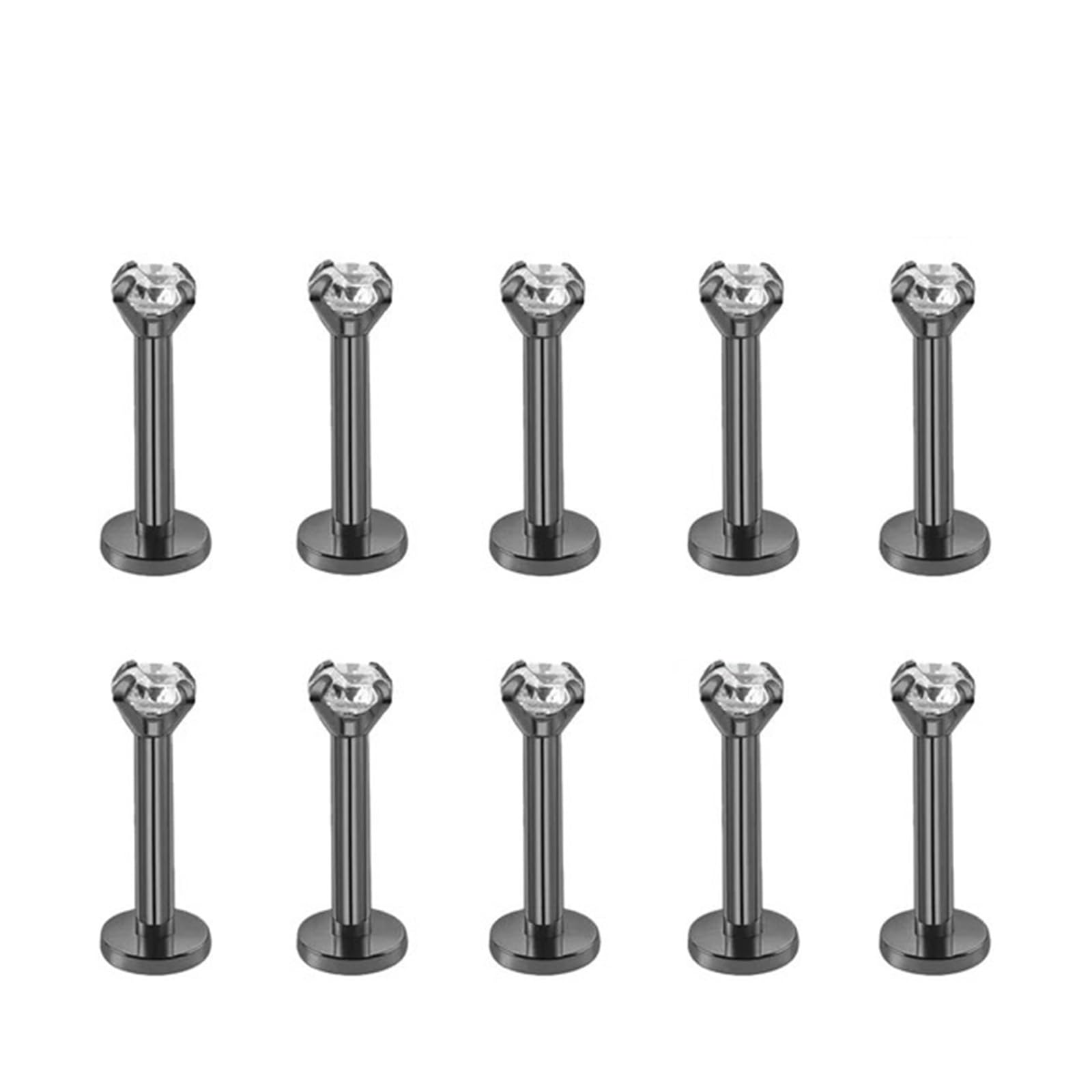 2/10 sztuk G23 ASTM F136 tytanu wewnętrznie gwint Piercing wargi nos Stud Labret zestaw kolczyków Tragus spiralna chrząstka biżuteria do ciała(1.2x8x4x4mm,10pcs Black)