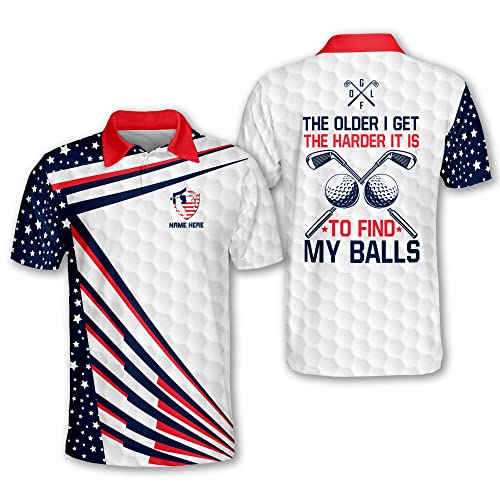 LASFOUR Personalized Funny Golf Shirts for Men, American Flag Men's Golf Shirts Short Sleeve, Patriotic Golf Shirts for Men