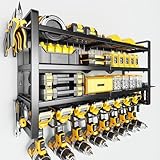 Power Tool Organizer Wall Mount - 400Lbs Load 4 Layers Storage Rack with 8 Drill Holders for Drills Cordless Tools. Heavy Duty Iron Garage Tool Organizer Storage for Workshop Shed Pegboard Basement