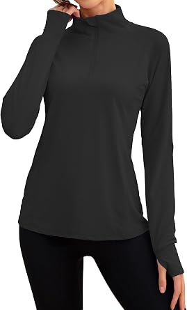 We1Fit Womens UPF 50+ Sun Shirts Long Sleeve Quarter Zip Pullover Lightweight Hiking Running Workout Tops