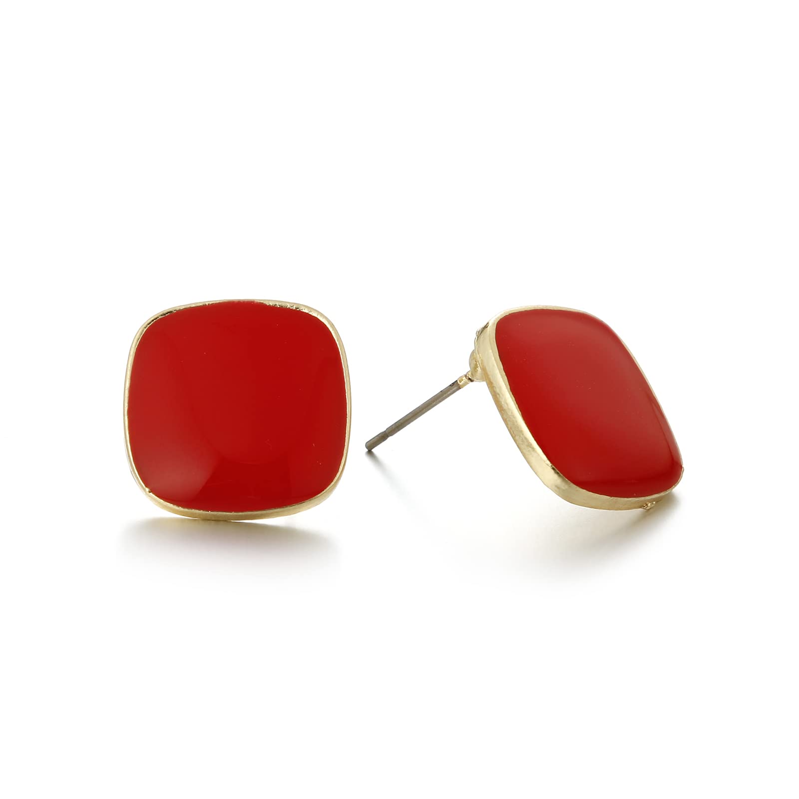 RUOFFETA Small Square Stud Earrings for Women - Pure Color Enamel Button Post, Delicate Pierced Jewelry
