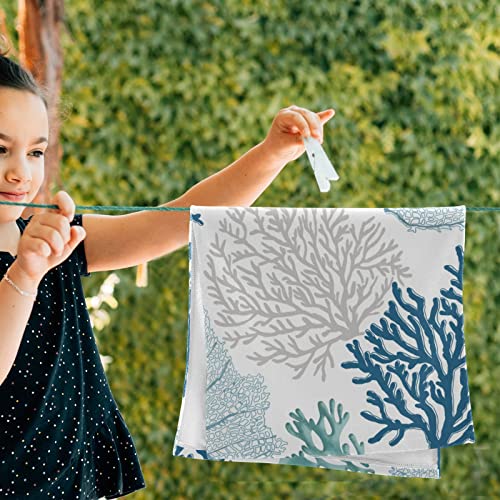Patinisa Nautical Blue Coral Hand Towels For Bathroom Set Of 2 Coastal Teal Beige Coral Soft Absorbent Ocean Theme Kitchen Dish Towels Decorative Bathroom Towels For Face,Hair,Guest,Gym,Spa 14"X28" #TOP4