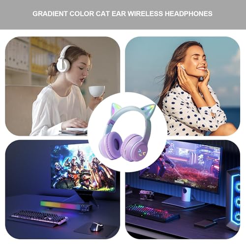 Auriculares inalámbricos de gato plegables con luces LED y micro 5