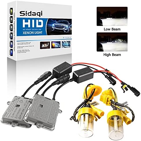 Sidaqi H7 HID Kit 6000K Xenon White with 2 Slim 55W HID Ballasts H7 Xenon Conversion Kit Replacement For Car Hi/Lo Beam,Headlight 12V