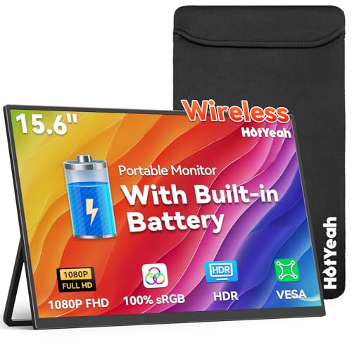 Image of Wireless Portable Monitor Battery-Powered, Support AirPlay Miracast, 15.6" 1080P IPS Monitor USB-C HDMI External Display, 2nd Screen for Laptop MacBook PC Phone Tablet, w/Built-in Battery(4- 5H)