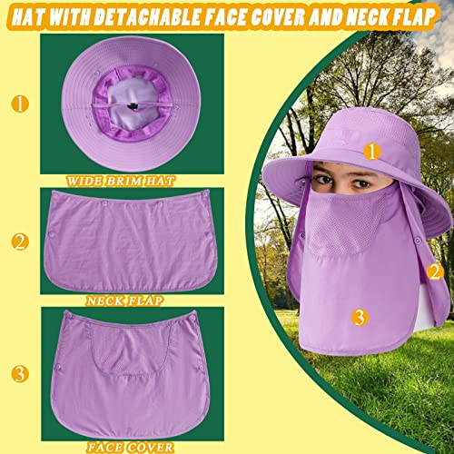 Kids Sun Hats With Neck Flaps & Face Covers Summer Beach Fishing Outdoor Play Hat For Boys Girls Ages 4-13 Light Purple #TOP2