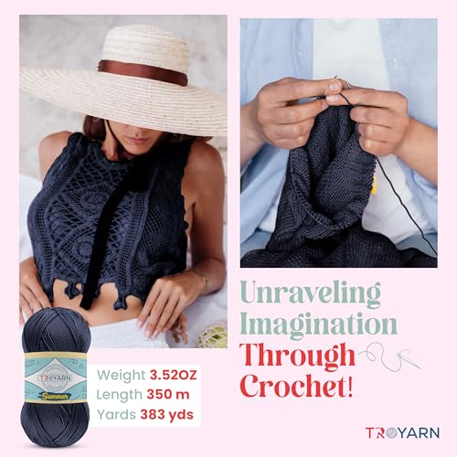 Image of TROYARN Summer (4- Skeins Pack) Silk Effect Hand Knitting Yarn Crochet Art Lace Craft 100% Microfiber Acrylic 4x100 gr (4x383 yds) (105361 - Dark Navy)