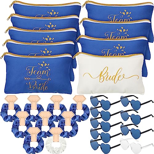 Sweetude 27 Pcs Bridesmaid Proposal Gift Bride Makeup Bag, Blue, White