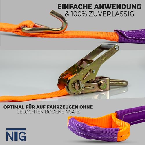 4 Stück Spanngurte zum Auto Transportzurrgurt | Nur EIN Zurrpunkt nötig | 35mm | Radsicherungsgurt | Zurrgurt | Autotransport | Reifengurt | NACH DIN EN 12195-2