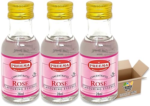 Flavouring Essence For 28ml | Pack Of 3 - Pack Of 6 - Pack Of 12 | For Cakes, Cookies, Boiled Sweets, Creams Grocery King (Rose Essence 28ml - Pack Of 3)