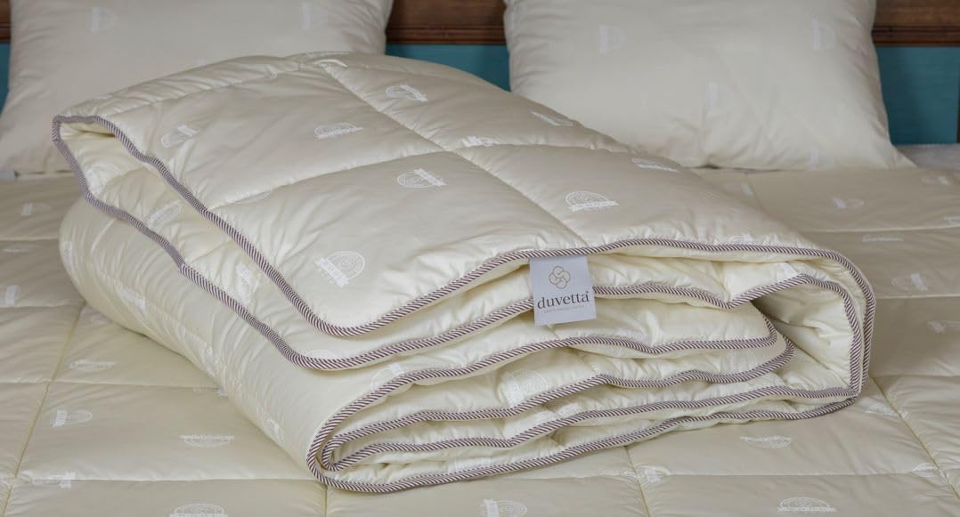 duvetta Wool Comforter-100% Cotton Cover Fabric-Premium Quality New Zealand Wool-All Season Useable- Machine Washable Duvet-Medium Weight Quilt (King 102 inchx90inch)