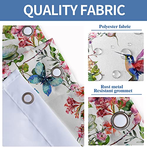 Aatter Flower Hummingbird Shower Curtain Birds Cute Spring Colorful Floral Plant Watercolor Natural Plants Bathroom Accessories (W60''Xh72'') 12 Hooks Included #TOP3