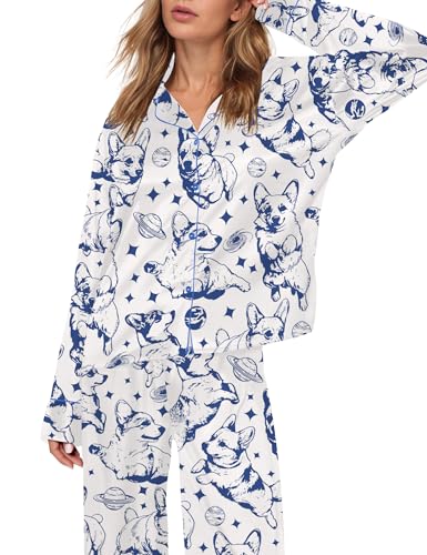 Image of SHESHOW Satin Pajamas Set for Women Set Long Sleeve Button Down Pjs Sets 2 Piece Loungewear Animal Sleepwear XS-XXL