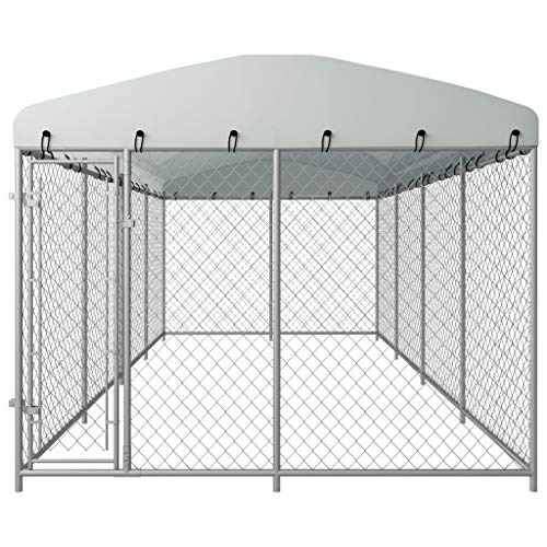 Festnight Outdoor Dog Kennel Cage with Roof Lockable Galvanized Steel Pet Run House Chain-Link Mesh Sidewalls Pet Exercise Fence Barrier for Backyard Garden 315 x 157.5 x 78.7 Inches (L x W x H)