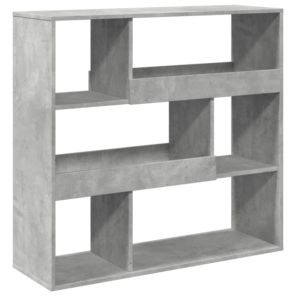 Bücherregal 6 Fächer Betongrau 100x33x94,5 cm | Holzwerkstoff, Raumteiler, pflegeleicht, feuchtes Tuch, inklusive Wandhalterung