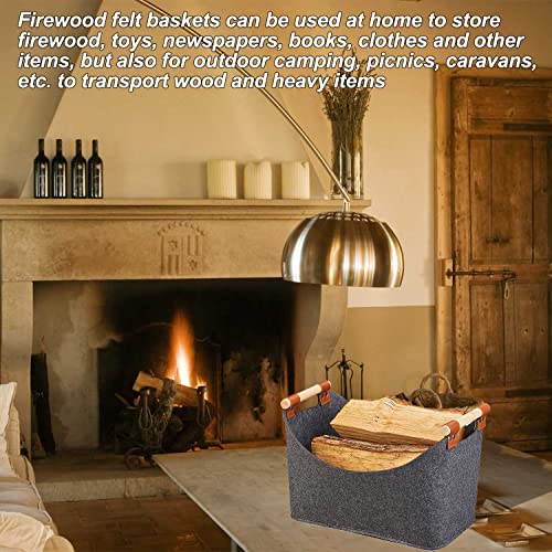 2 Stücke Groß korb für Kaminholz, Filzkorb Mit Griff, Holzkorb für Kaminholz Groß, Verdicken Filzkorb Kaminholz, 55x32x40cm Filztasche Kaminholz, zur Aufbewahrung-7