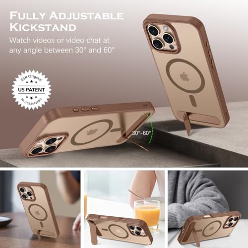 Image of GUAGUA Case for iPhone 16 Pro Max with Invisible Kickstand, Satin Skin Feel Matte Anti-Scratch, Slim Military-Grade Shockproof Semi-Transparent Cover for iPhone 16 Pro Max 6.9 inch, Brown