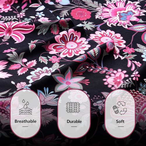 Image of Bedlifes Floral Pattern Bed Sheet Set Queen Size, 16 inch Deep Pocket 4PCS | Ultra Soft Microfiber, Breathable & Silky, OEKO-TEX Certified, Easy-Care Machine Washable, 4PCS, All-Season Spring Bedding