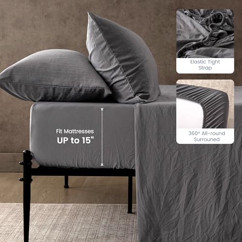 SLEEP ZONE Twin XL Sheet Set, 3 Pcs Soft Prewashed Luxury Bedding Sheets with Fitted Sheet, Flat Sheet and 1 Pillowcases for Hotel, Home, Grey - image 3