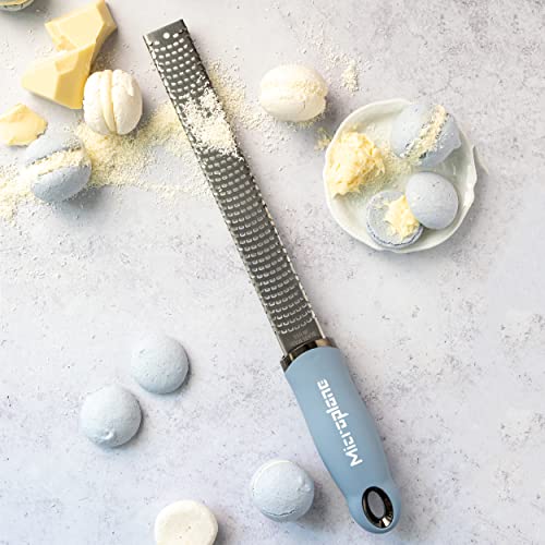 Image of Microplane Zester Grater in Sky Blue for Citrus Fruits, Hard Cheese, Ginger, Chocolate and Nutmeg with Fine Stainless Steel Blade - Made in USA