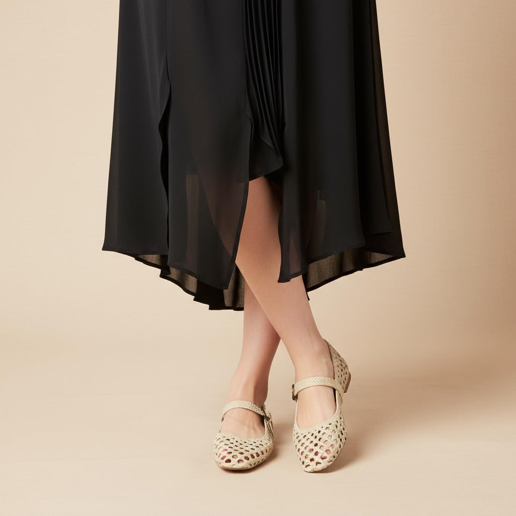 CUSHIONAIRE Weston Hand Woven Mary Jane Flats for Women, Comfortable Dressy Ballet Flats with Braided Adjustable Buckle and Memory Foam Cushioning - Image 5