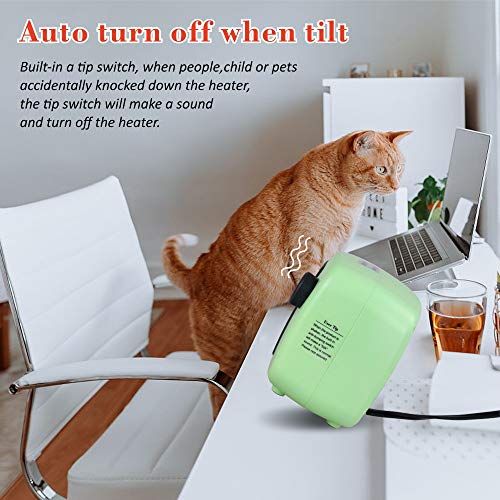 Small Space Heater, Portable Fast Heating Ceramic Heater With 3W/600W/900W Modes, Twist Switch Desk Heater With Tip-Over And Overheat Protection, Personal Electric Heater For Bedroom, Office (Green) #TOP4