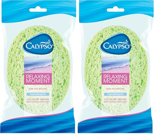 Calypso Body Emotion - Relaxing moment - Esponja vegetal con algodón y lino (colores aleatorios) (Paquete de 2)