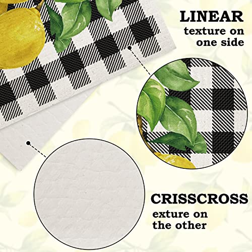 Anydesign Lemon Swedish Kitchen Dishcloth Spring Summer Absorbent Cotton Dish Towel Buffalo Plaids Lemon Fruit Truck Dish Cloth For Farmhouse Housewarming Cleaning Wipes, 6Pcs, 7 X 8 Inch #TOP2
