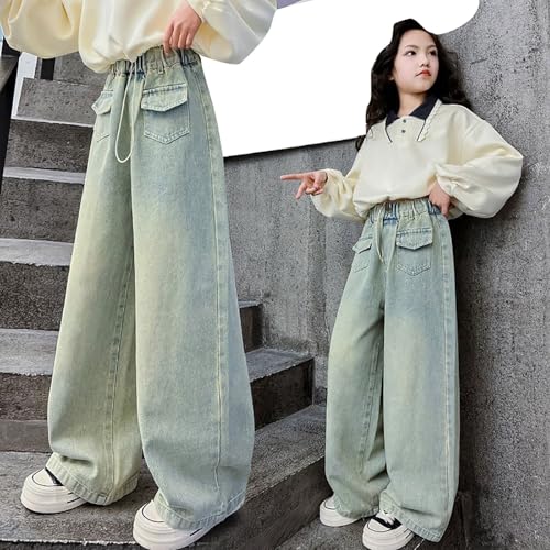 Teen Girls Baggy Jeans Heart Star Wide Leg Denim Pants Kids Elastic Casual Loose Y2k Streetwear Trousers with Pockets4