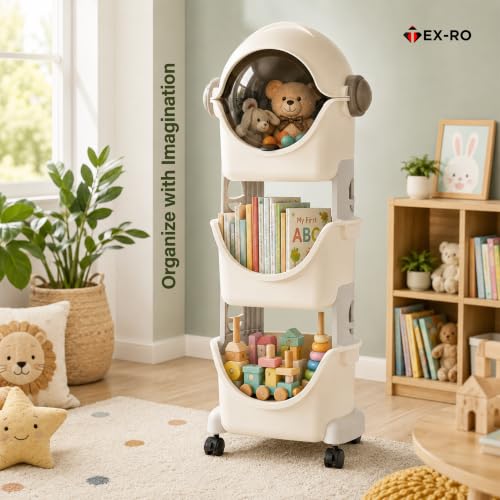 Image of TEX-RO 3 Layer Space Kids Toy Storage Organizer | Multi-Tier Toy Rack with Bookshelf, Astronaut & Spaceman Storage Cabinet for Toys, Books & Clothes