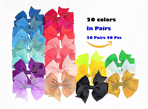 20 Pairs Baby Girl Boutique Grosgrain Ribbon Hair Bow Clip Barrettes for Teens Kids Toddlers Children