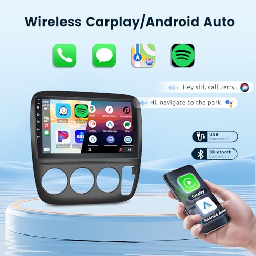 Image of 2G+64G Android 15 Car Stereo Radio for Honda CRV 1997-2001 with Wireless Carplay Android Auto, 9 inch HD Touch Screen in Dash GPS Head Unit Support WiFi HiFi Audio SWC FM+Backup Camera (Manual A /C)