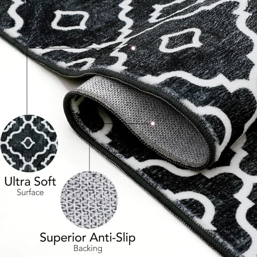 GlowSol Area Rug 5x7 Washable Rug Large Modern Trellis Rug Geometric Neutral Soft Black Rug for Living Room Bedroom Dining Room Non Slip Stain-Resistant Carpet for Home Decor