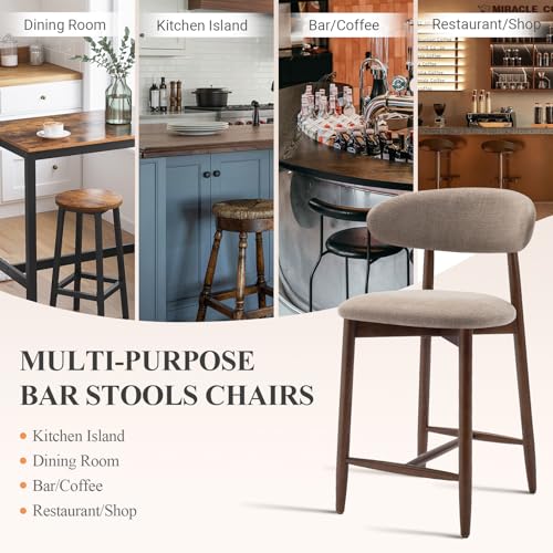 Image of Upholstered Counter Height Bar Stools Set of 4, Kitchen Island Stools with Back, Modern Counter Stools Island Bar Chairs with Wood Legs for Kitchen Island Dining Room Bar, Camel