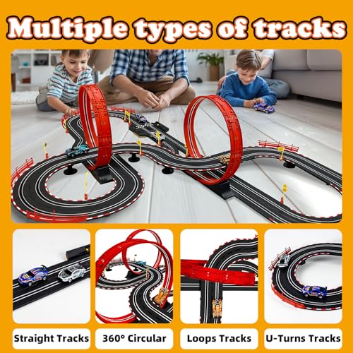 Slot Car Race Track Sets for Kids -30FT Electric Race Car Track with 4 High-Speed 1:43 Slot Cars, Lap Counter, Dual Racing Game &Multiple Types of Tracks - Christmas, Birthday Gift Toys for Ages 8-13 - Thumbnail 2