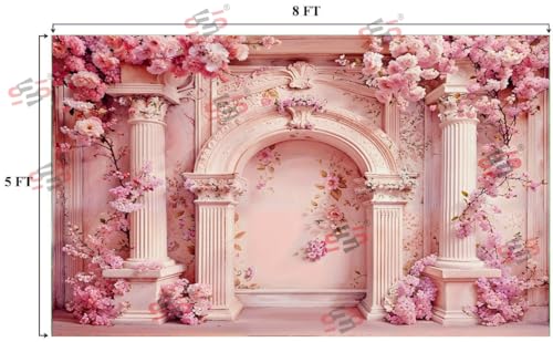 Image of S2S Pink Piller Backdrop Cloth for Pooja Decoration Traditional, Background Decoration Cloth | Curtain Cloth for All Festival, Functions & Ceremonies - (5 x 8 Feet) (Pink Piller)