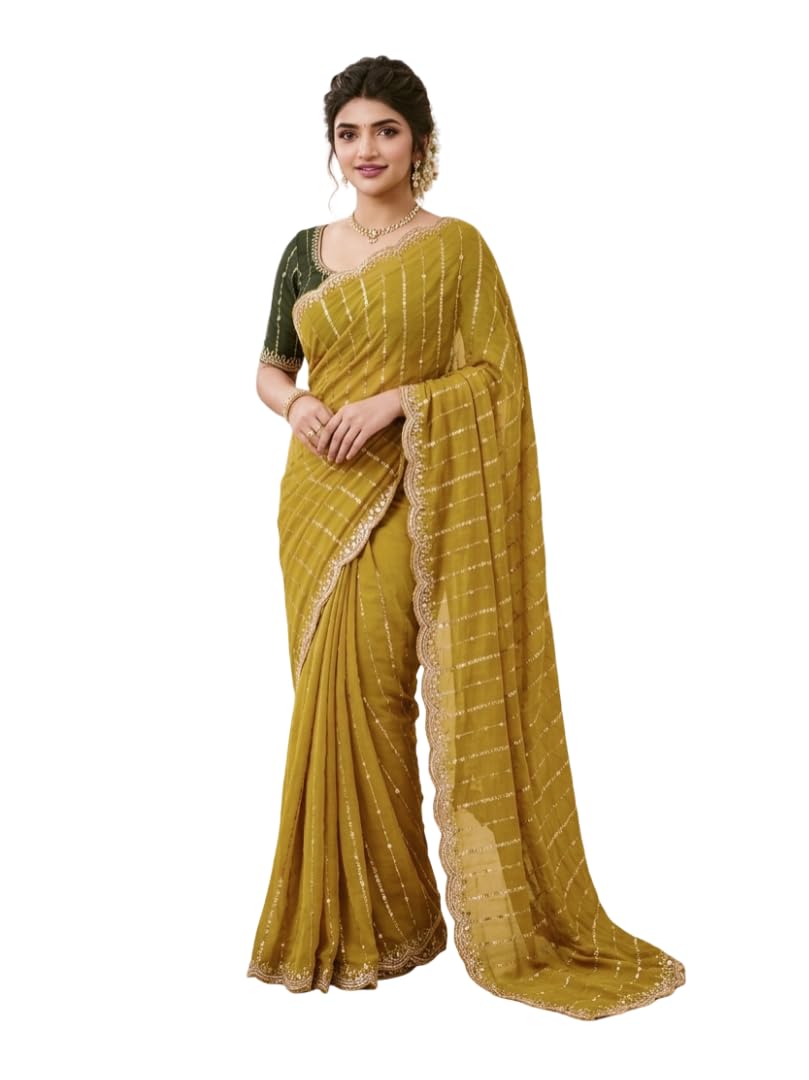 Star Georgette Saree with Embroidery WorK Blouse 5.5 m Saree with 0.8 m Blouse Piece-picture-53