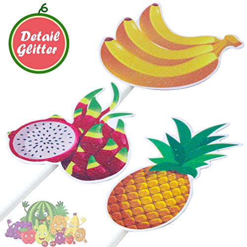 Fruit Party Cupcake Toppers Tropical Summer Cupcake Toppers Watermelon Lemon Strawberry Cake Decorations For Fruit Theme Birthday Party Supplies #TOP3