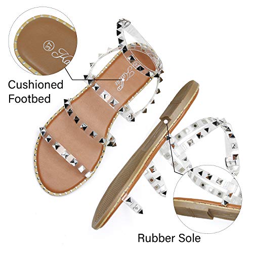 katliu Women's Flat Sandals Strappy Studded Sandals Gladiator Sandals with Ankle Strap4