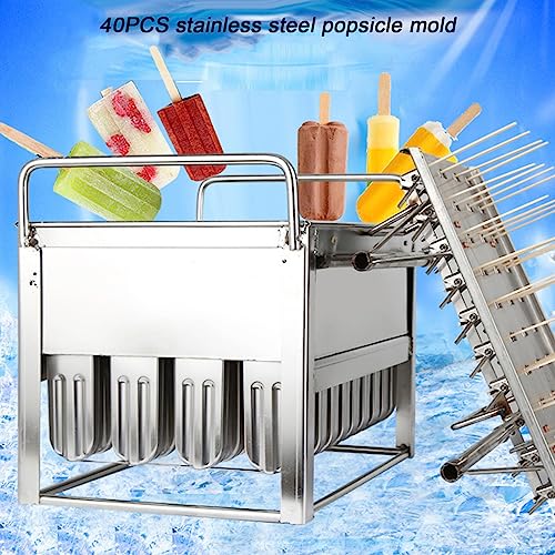 Moldes para paletas de acero inoxidable, 40 cavidades para hacer helados para uso doméstico y comercial, duraderos y fáciles de limpiar