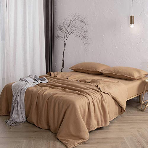 ATLINIA 100% Linen Duvet Cover Set, King Size, Washed 1 Linen Duvet Cover and 2 Linen Pillowcases, French Linen Bedding, Soft Breathable Comfort Bedding Set, Khaki Yellow - Thumbnail 6
