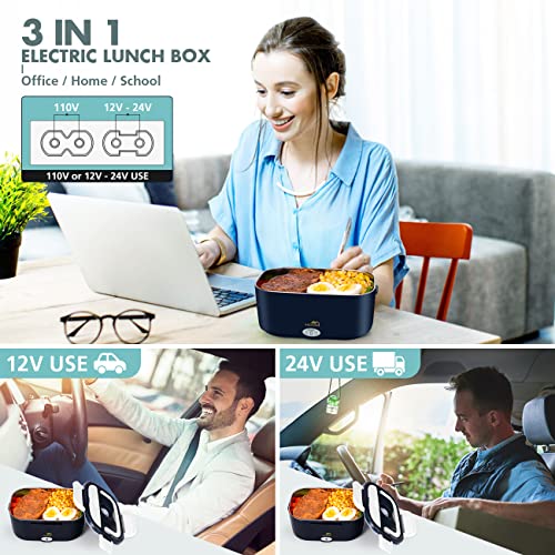 Andvon Electric Lunch Box 60W Food Heater 3-In-1 Portable Food Warmer Lunch Box For Car & Home,1.5L Heated Lunch Boxes For Adults, Lunch Heating Microwave For Truckers,With Carry Bag #TOP6