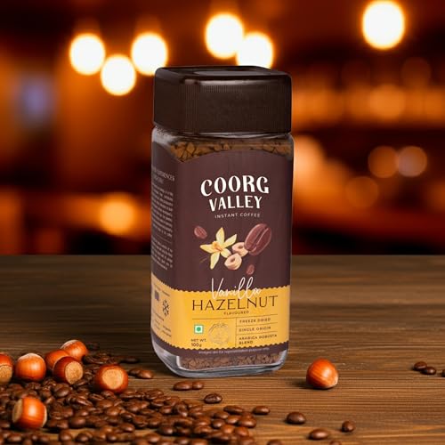 Image of Coorg Valley Vanilla Hazelnut Instant Coffee 100g | Flavoured Coffee | Premium Blend of Robusta & Arabica | Freeze Dried | Make Cafe Style Hot & Cold Coffee at Home