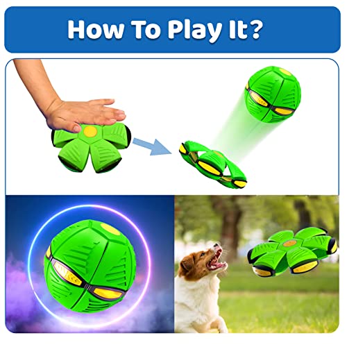 Little Guy Dog Toy Ball 2023 Magic Flying Saucer Ball For Dogs,Durable Stomp Ball Pet Decompression Interactive Sports Toy Indoor Outdoor Doggies Ufo Foot Step Ball Led Night Light Puppies (Green) #TOP2