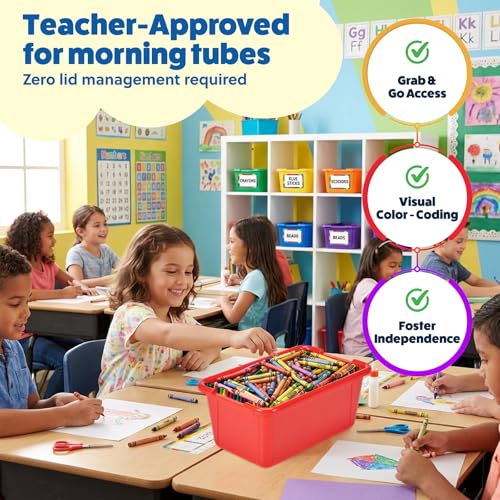 Image of GAMENOTE 6 Quart Plastic Storage Bins Without Lids, 6 Pack, Colorful | Stackable 6-quart bins with lids organize classroom supplies, crafts, toys and building blocks for Classroom & Kids Toy