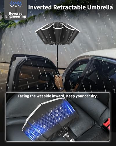 Image of ANYCHO Inverted Umbrella for Men, 3 Fold for Travel with Reflective Stripe 10 Ribs, 45 Inch Windproof & UV Protection Small Folding Umbrella with Auto Open and Close, Portable Car Umbrella for Women