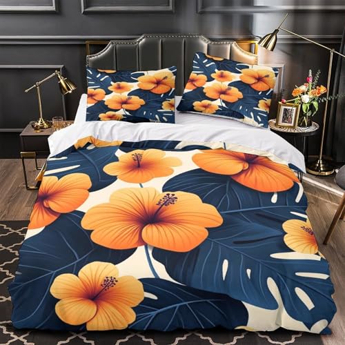 Housse de couette fleurs tropicales 200x200 microfibre avec 2 taies