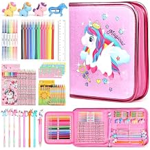 beefunni Unicorn Fruit Scented Markers Set 56 Pcs, Art Supplies for Kids 4-6-8, Arts and Crafts Coloring Set, Markers Pencil Crayon&Gel Pen Drawing Kits - Birthday Gifts for Girls 4 5 6 7 8 Year Old