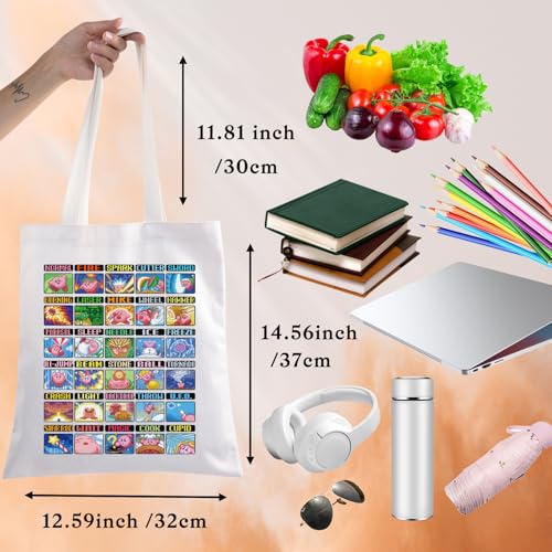 BWWKTOP Kawaii Character Tote Bag Anime Gamer Lover Gift Pink Puffball Videogame Reusable Grocery Bag2