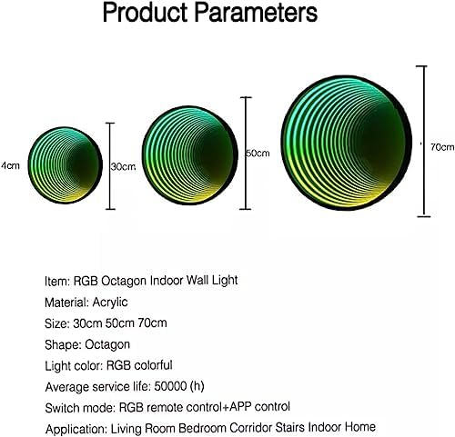 Futuristic RGB LED Tunnel Mirror Light - Cool Gaming Desk Lamp, Unique Hexagonal Ambient Night Lighting, Colorful Mood Changing Decor for Modern Home & Office (Medium - 50cm)